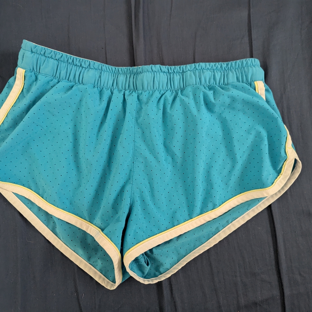 Women's Athletic Shorts in Teal with Yellow Accents